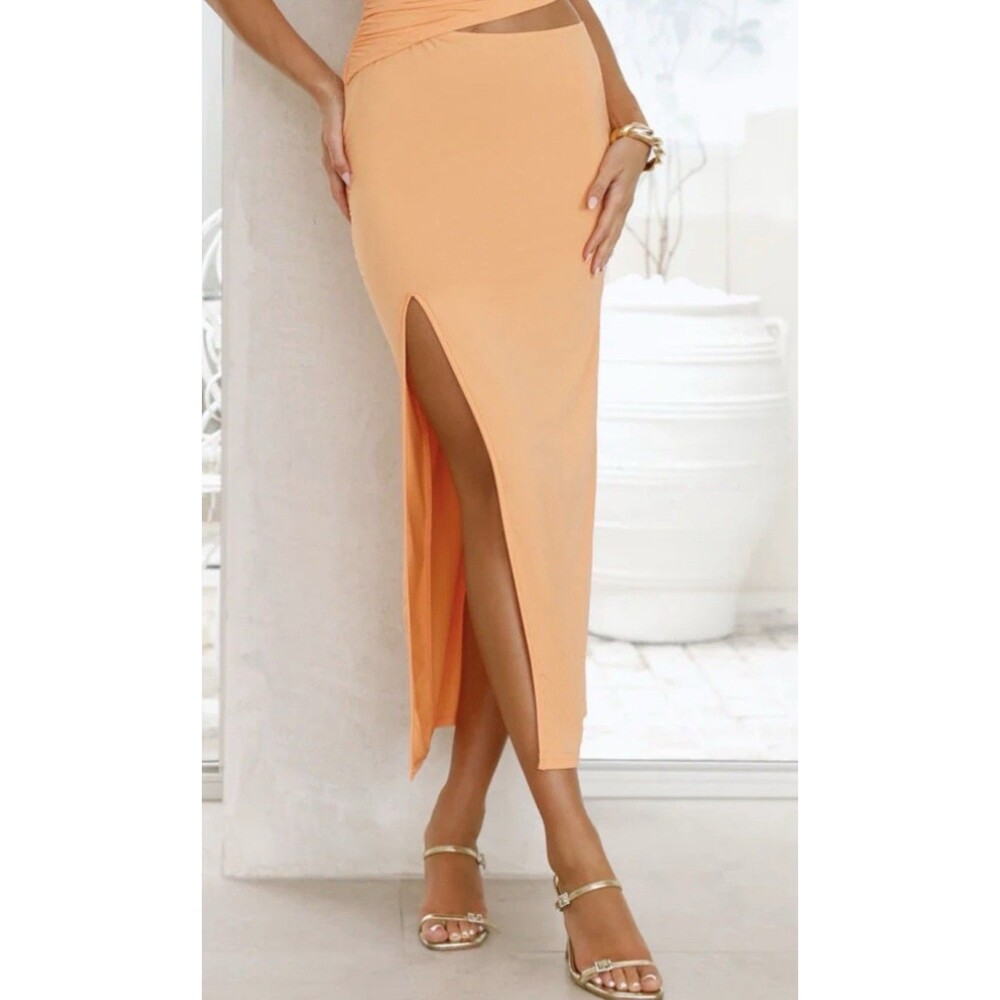 Hello Molly Maxi Wrap Style Skirt Color Mango Size 4 With High Slit